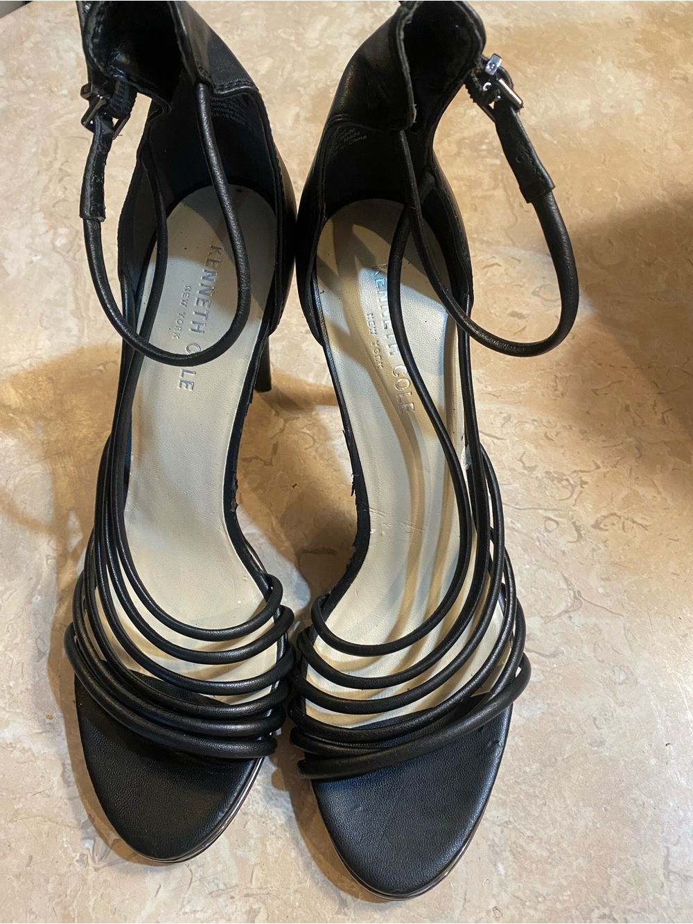 Kenneth Cole Black Strappy Open-Toe Ankle-Heel Sandals